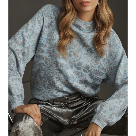 Anthropologie The Beatriz Mock-Neck Sweater: Lurex Edition Blue Small - Picture 2 of 10